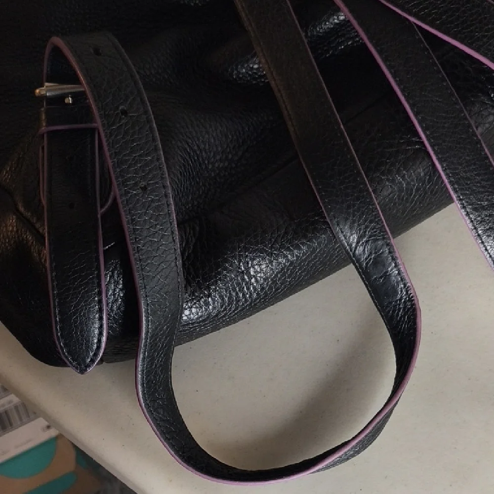 Coach Black and Purple Backpack with Pebbled Texture F12014